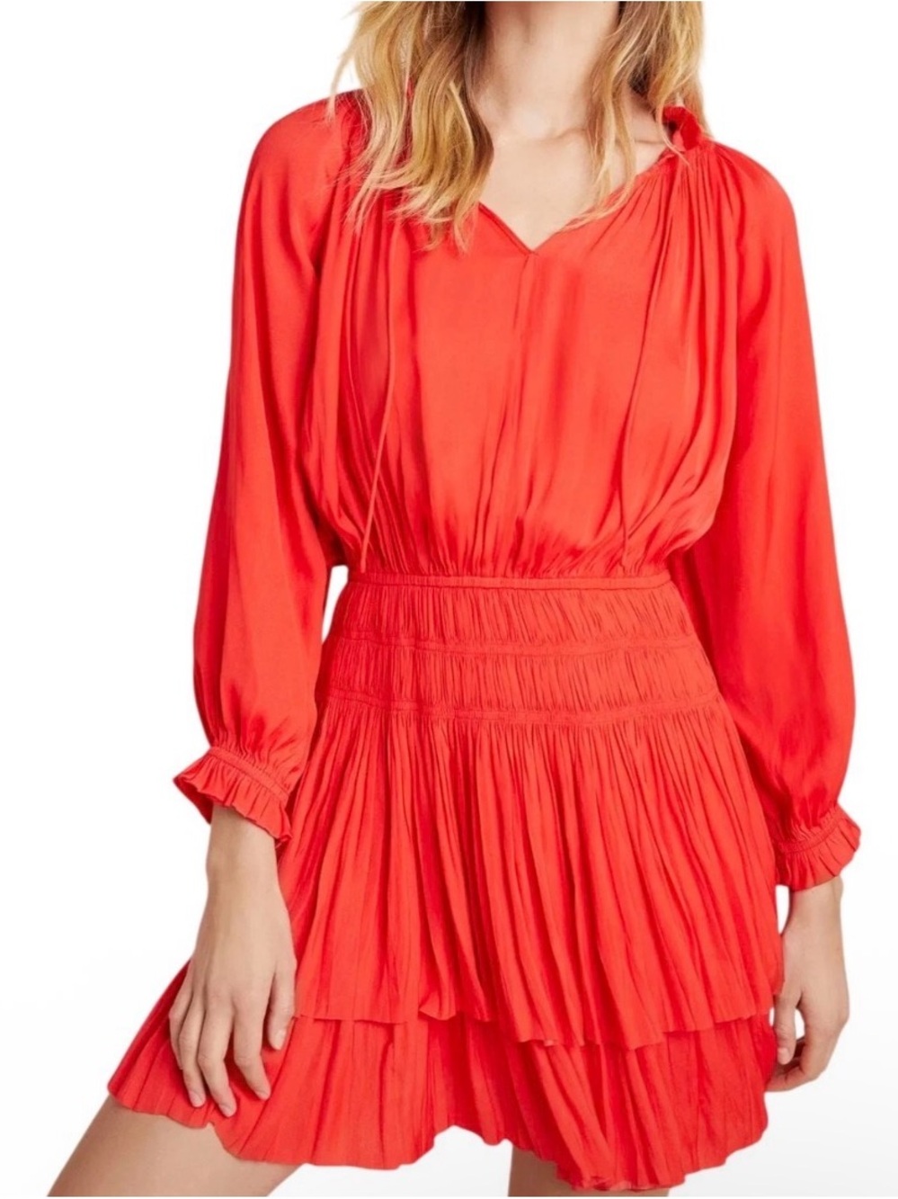 Anthropologie Current Air Poppy Red Smocked Waist Mini Dress.